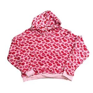 Faded Rose Pullover Hoodie Women's Lips All Over Long Sleeve Fleece Size L & XL